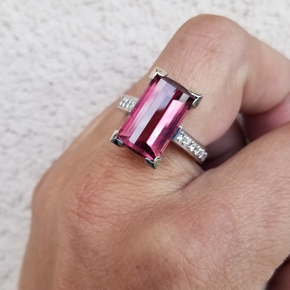 Sale! Huge 14+ carats  14k custom made Russian tourmaline raspberry diamond ring - Picture 6 of 16